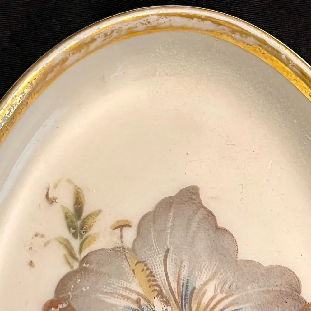 VTG Danmark Porcelain Denmark Oval Trinket Dishes Gold Rim Hand Painted Floral 2